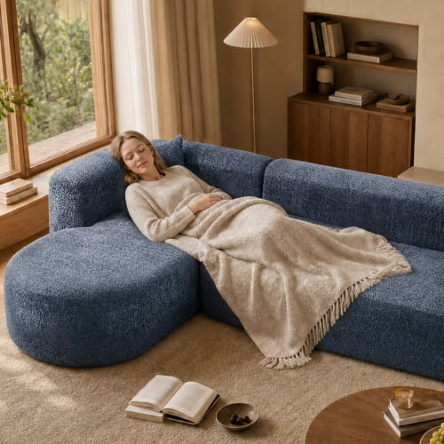 109.4" Boneless Modular Sectional Sofa with L-Shaped Chaise, Cloud-Like Chenille Couch, No Assembly Required, Blue