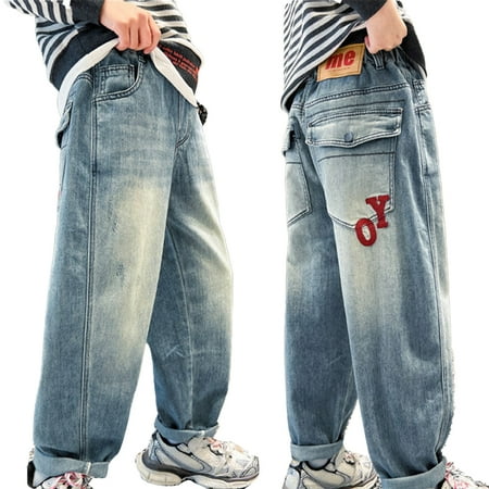 

MXIEZI Toddler Boys Wide Leg Flare Sweatpants Jeans Kids High Waist Fleece Trousers Pants 5-15T Casual Fleece Demin Jogger