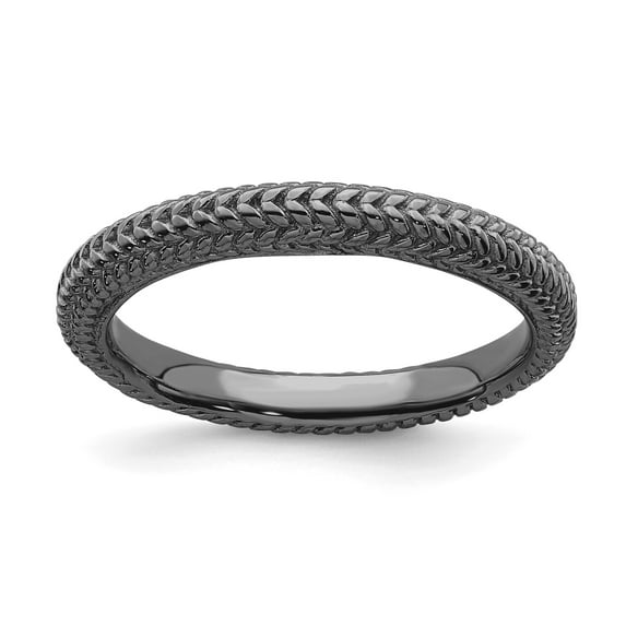 Sterling Silver Stackable Expressions Black-plated Domed Ring - Size 10