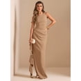 thumbnail image 7 of Khaki One Shoulder Ruched Wrap Maxi Dress With Asymmetrical Ruffle Hem And Draped Detail, 7 of 7
