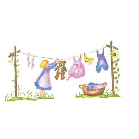 Clothesline with a Girl Wall Stencil SKU #2042 by Designer Stencils