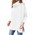 thumbnail image 2 of Women'S Turtle-Neck Oversized Sweaters Long Batwing Sleeve Spilt Hem Tunic Pullover Knit Tops White XXL, 2 of 7