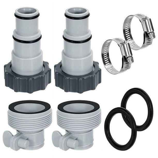 Kit Adaptador Manguera Piscina, 2 Tipos Conector Bomba Piscina para Mangueras 1,5 y 1,25 Pulgadas Piezas Repuesto Sobre el Suelo