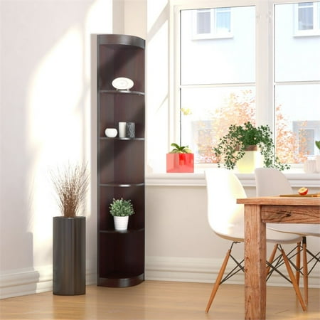 corner shelf furniture bookcase stand display america rollins espresso warm bookshelves walmart wooden today