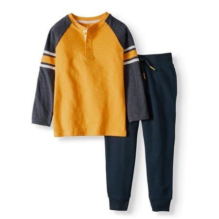 Long Sleeve Taped Slub Henley T-Shirt & French Terry Jogger, 2pc Outfit Set (Little Boys & Big Boys)