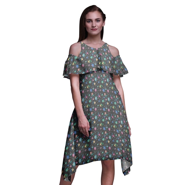 Bimba Tunique à Épaules Dénudées Imprimée Océan Gris pour Femmes Robe de Soirée Col Rond - Très Grande Taille