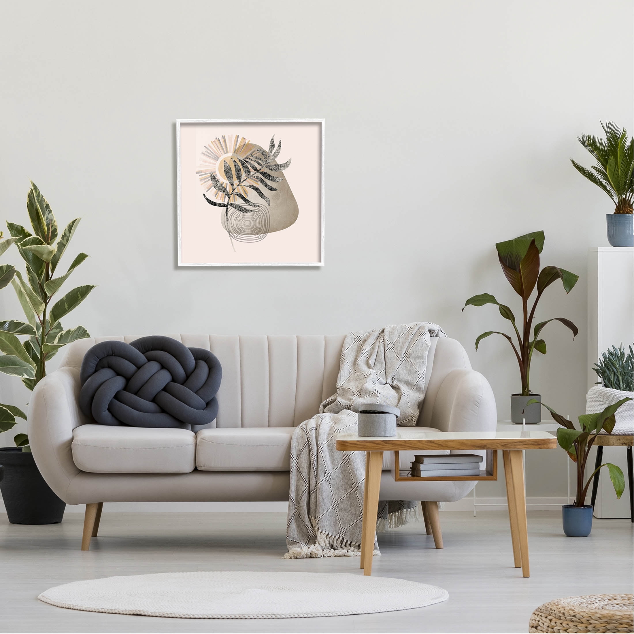 Modern Boho Plant Leaf Sun Botanical & Floral Graphic Art White Framed Art Print Wall Art