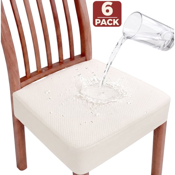 JUNLIN Waterproof Seat Covers for Dining Room Chairs，Removable and Washable（Set of 6，Beige）