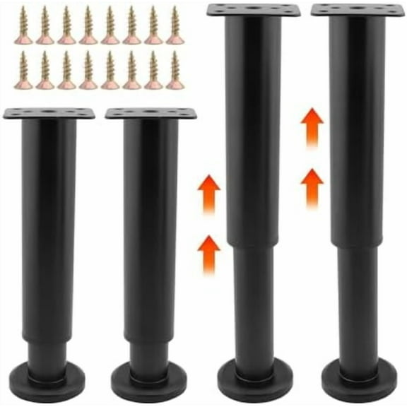 4Pcs Adjustable Metal Furniture Legs with 16 Screws, 7.09-12.99 inch Bed Center Slat Heavy Support Leg, Multipurpose Furniture Replacement Support Leg for Table Cabinet Sofa(Black)