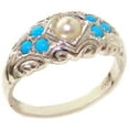 thumbnail image 1 of LBG 925 Sterling Silver Cultured Pearl and Turquoise Womens Promise Ring - Size 9, 1 of 6