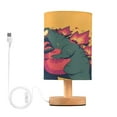 thumbnail image 2 of WOBOGO Giant Dinosaur Bedroom Table Lamp USB Power Connector Wooden Base Round Linen Shade For Living Room Desk, 2 of 7