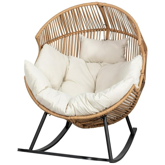 Open Box JAMFLY Rocking Egg Chair w/Cushion for Indoor & Outdoor Spaces, Beige