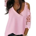 thumbnail image 4 of LilyLLL Womens Cold Shoulder V Neck Shirt Half Sleeve Lace Blouse Tops, 4 of 4