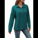 thumbnail image 3 of Blusas Holgadas de Larga con Botones y Solapa de Color Liso para Mujer, Otoño e Invierno Azul Pavo Real L, 3 of 9