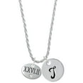 thumbnail image 1 of Delight Jewelry Silvertone Marathon with Clear Crystal Roman Numeral Silvertone Script Initial Disc - T - Charm Necklace, 20"+3", 1 of 4