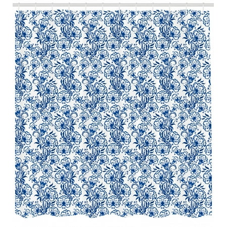Blue Shower Curtain Delicate Spring Season Themed Floral Pattern