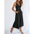 thumbnail image 4 of Women's Sleeveless Jumpsuit, Solid Front Ruched Wide Leg Romper, 4 of 9