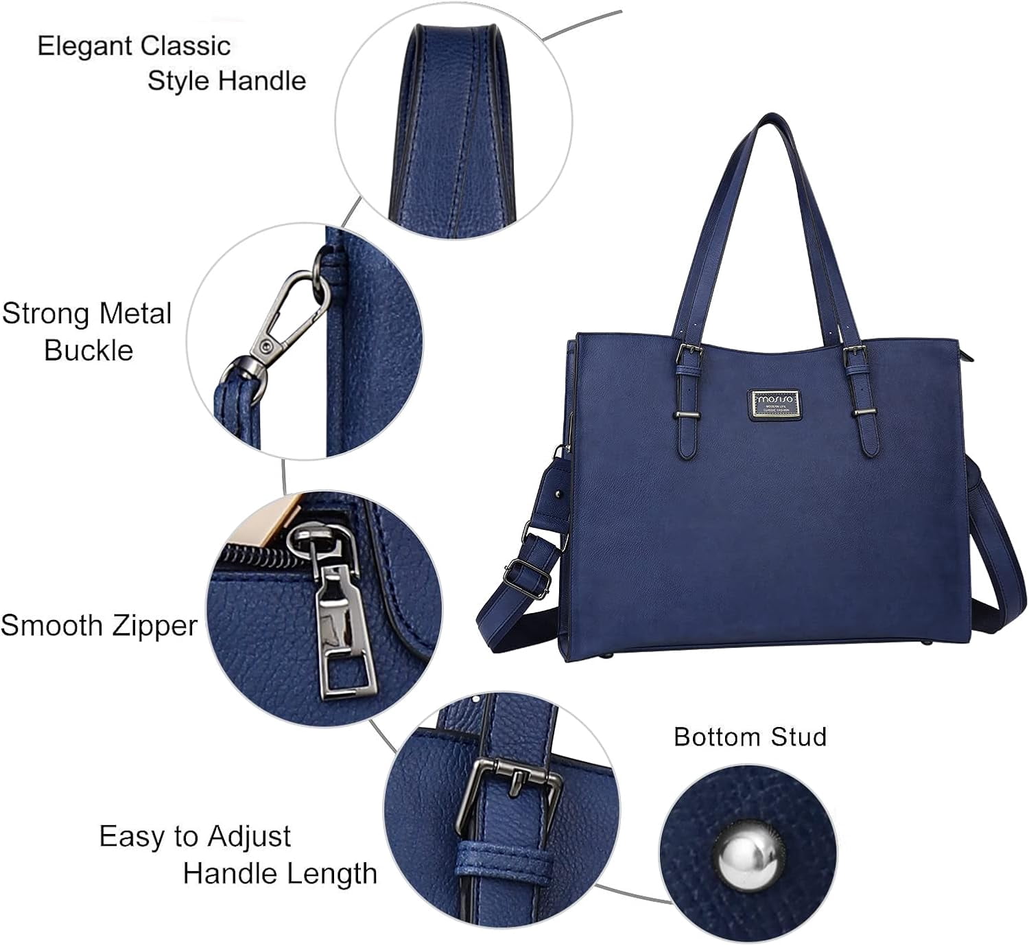 MOSISO Laptop Tote Bags for Women 15.6 inch laptops Curved Waterproof PU Leather Briefcase with Small Pouch