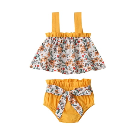 

IROINNID Infant Girl s Sling Floral Print Shorts Two-piece Suit