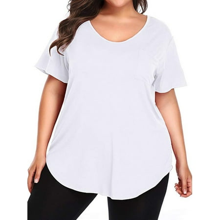

Grianlook Sleepwear Pajama Top for Plus Size Women Short Sleeve Nightwear Tshirts Loose Plain Tunic Shirts