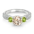 thumbnail image 2 of Gem Stone King 925 Sterling Silver Peach Morganite Green Peridot and White Moissanite Engagement Ring for Women (1.83 Cttw, Gemstone October Birthstone, Round 7MM and 4MM, Size 9), 2 of 3