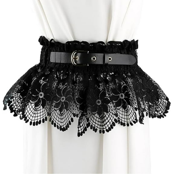 HNYG Lace Waist Belt, Women Lace Corset Belt, Vintage Bow Belt for Dresses Clothes Shirts Costume, Black