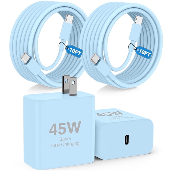 Super Fast Charger Type C, 2Pack 45W USB C Fast Charging Block Wall Charger with 2*10FT Android Phone Charger Cable Compatible with Samsung Galaxy S26/S26 Ultra/S25/S24/S23 Ultra/S23 /S22/S21/S20