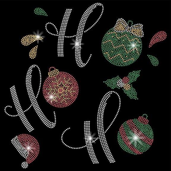 Ho Ho Ho Iron on Rhinestones Transfer Christmas Ball Iron-on Decals T-Shirt Heat Transfer Hot Fix Stickers Clothing Repair Patch for Clothing Bags DIY Craft