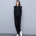 thumbnail image 5 of 3 Pcs/Set Women Vest Top Pants Set Hooded Drawstring Sleeveless Hoodie Long Sleeve O Neck Top Elastic Waist Wide Leg Pants Set Casual Commuting Daily Outfit, 5 of 8