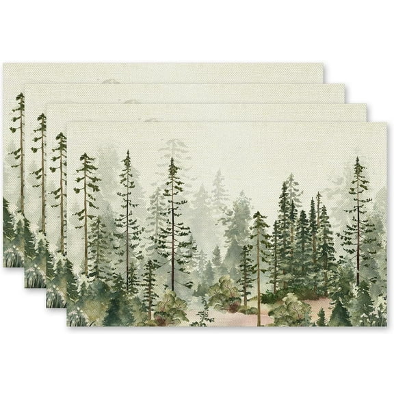 Rustic Forest Trees Placemats Set of 4, Misty Woodland Nature Table Mats Place Mats for for Kitchen Dining Table Decoration 16.9x11.4 Inch