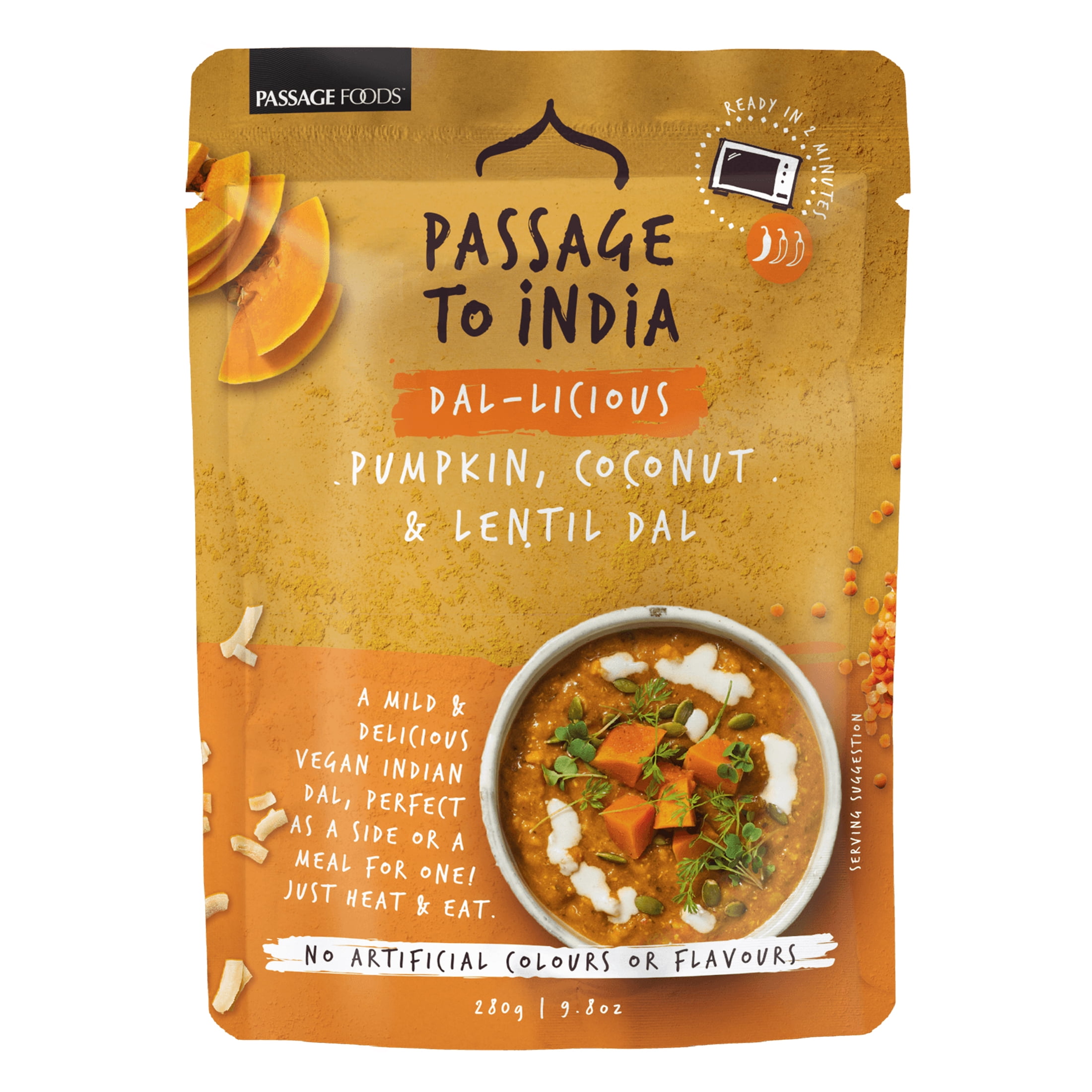 (3 pack) Passage to India Coconut, Pumpkin, and Lentil Dal 9.8 oz, Authentic Flavor by Passage Foods, Serves 4