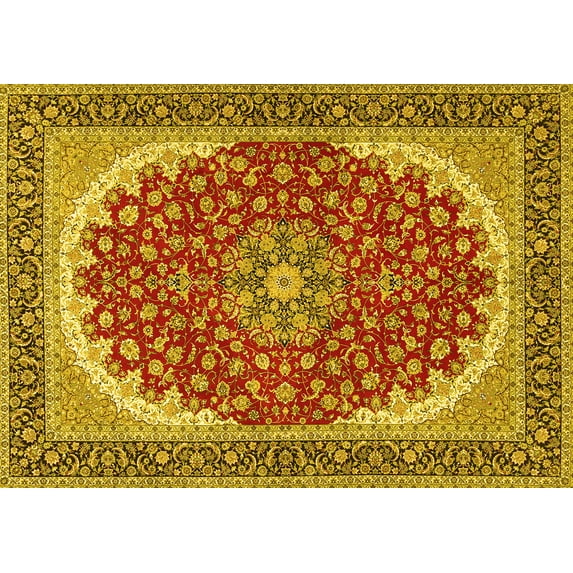 Ahgly Company Machine Washable Indoor Rectangle Medallion Yellow Traditional Area Rugs, 2' x 4'