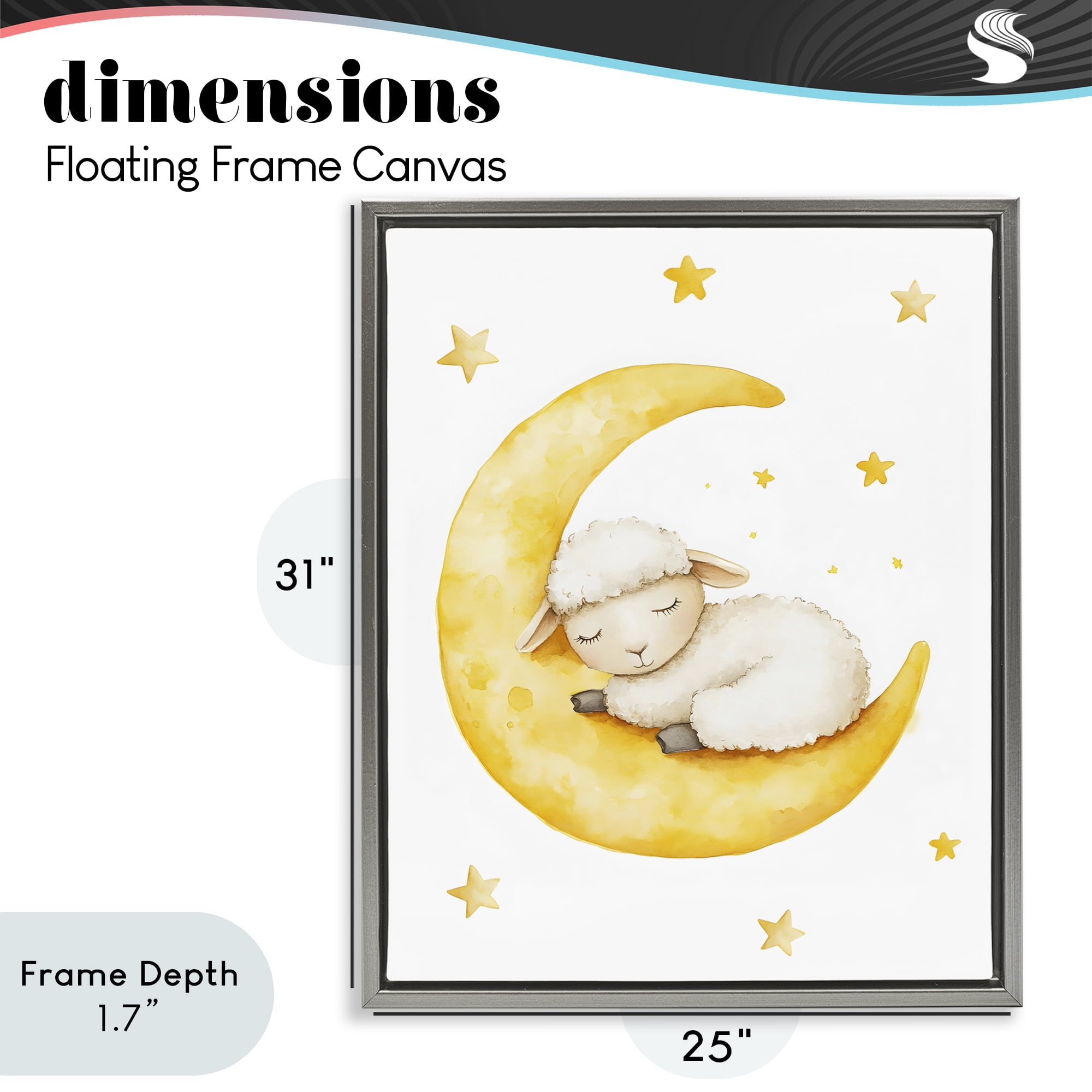 Stupell Industries Sleeping Sheep on Yellow Moon Gray Framed Floater Canvas Wall Art, design by LSR Design Studio