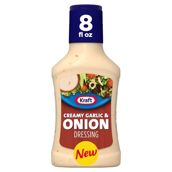 Kraft Creamy Garlic & Onion Dressing, 8 fl oz Bottle, for Salads and Dipping, Made with Real Caramelized Onion, No Artificial Flavors or Dyes