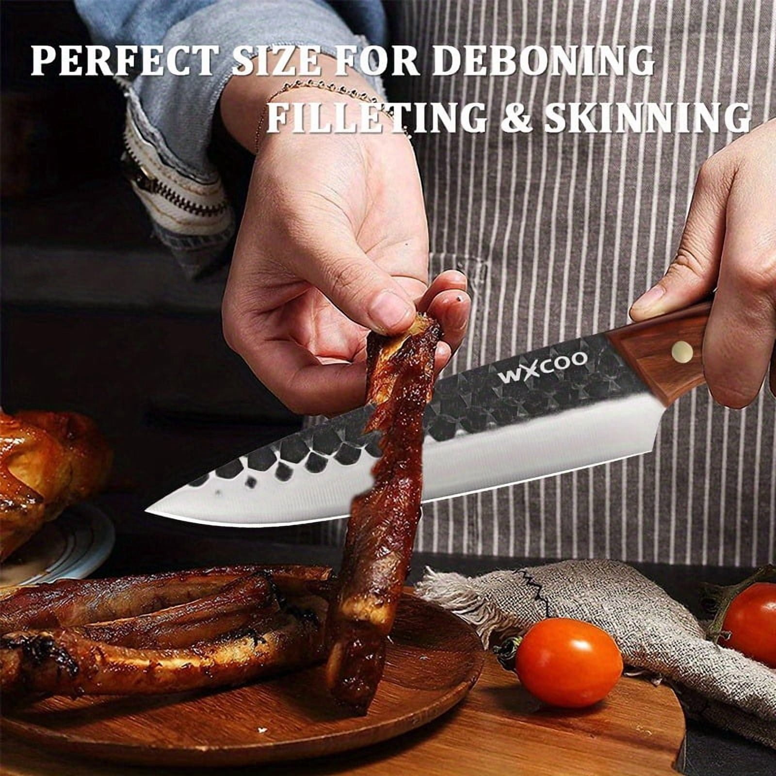 1-3PCS High Carbon Steel Boning Knife with Knife Sheath Sharp Kitchen Chef Knife Multipurpose Utility Knife for Cooking Fruit Vegetable Fish Meat Hand Forged Handmade Wood Handle Barbecue Cleaver