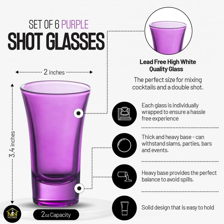 M&N Home Purple Shot Glasses, 2 Oz Set of 6 Colored Shot Glasses with Heavy  Base, Whiskey Glasses, Tequila Shot Glasses, Cocktail Glasses, Round Shot  Glasses for Vodka, Spirits & Liquors (Purple