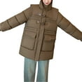thumbnail image 7 of FDGIU Winter Jackets for Women Insulated Coat Ladies' Casual Colored Long-sleeved Jacket Without A Hood And With A Stand Collar, 7 of 7