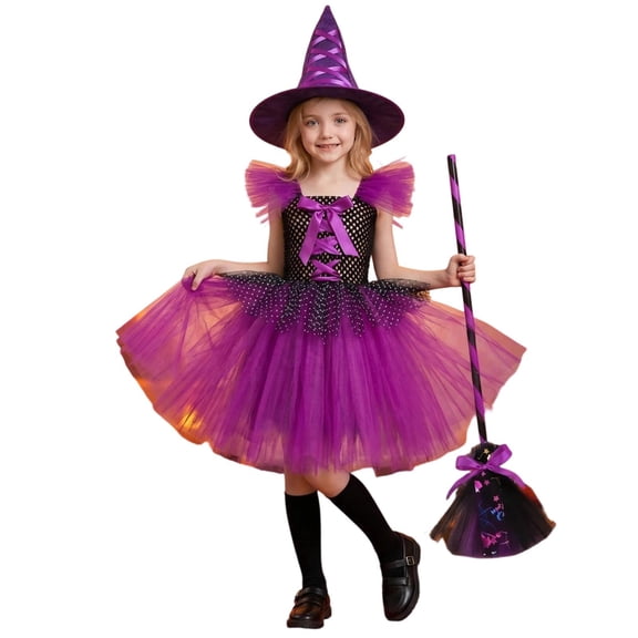 LIIPEE Girls Halloween Costumes Kids Dresses With Accessories Witch Fancy Dress Up Clothes 4 Piece,4-5 Years