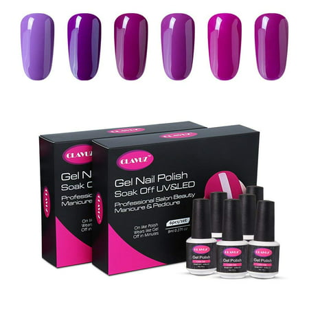 CLAVUZ Gel Nail Polish Kit 6pcs Soak Off UV LED Gel Nail Lacquer Pink Purple Nail Art Elegant Manicure New Starter Gift Set C002,8ml Long Lasting