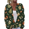 thumbnail image 3 of Christmas Cardigan Sweaters for Women Oversized Funny Xmas Tree Gift Print Casual Knit Cardigan Sweater Button Long Sleeve Open Front Cozy Fashion Fall Women's Sweaters Green M, 3 of 6