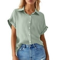 thumbnail image 1 of Women's Solid Color Casual Batwing Sleeve Button Pocket Short Sleeve Shirt, 1 of 4