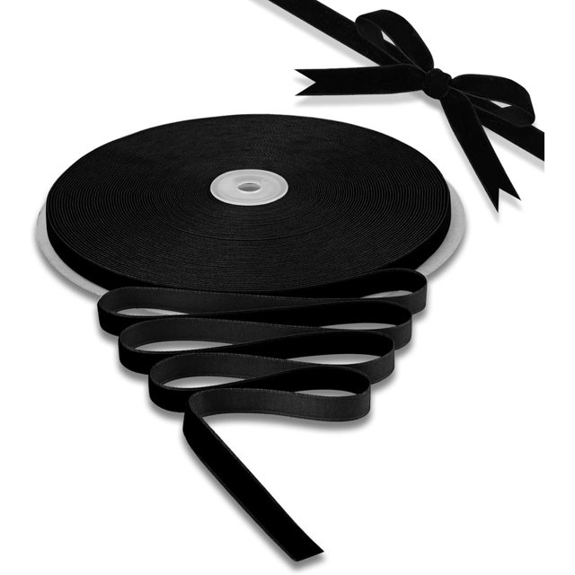 BokingOne Black Velvet Ribbon 3/8 Inch X 30 Yds Vintage Nylon Velvet Ribbon with Spool for Gift Wrapping Wedding Decorations Arts Crafts Projects