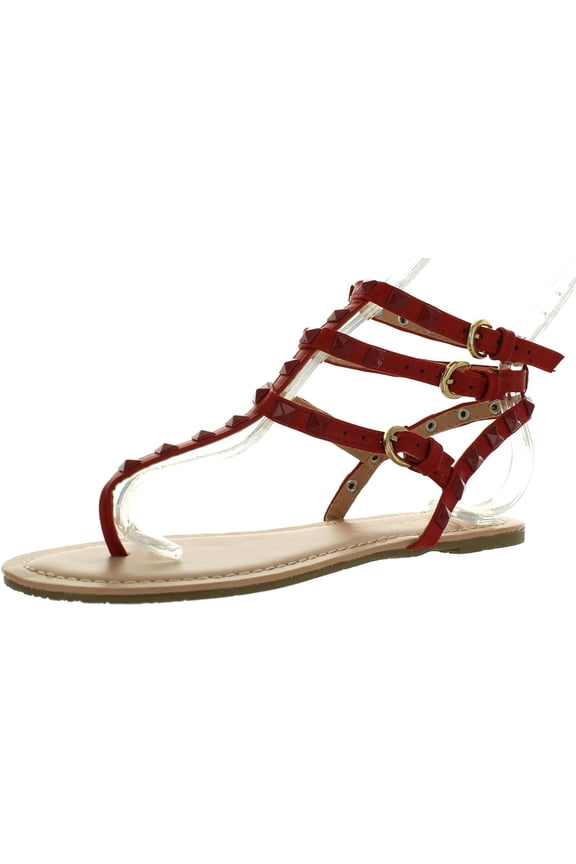 Womens Tanaya-219 T-Strap Spike Stud Ankle Strappy Cuff Flat Sandal