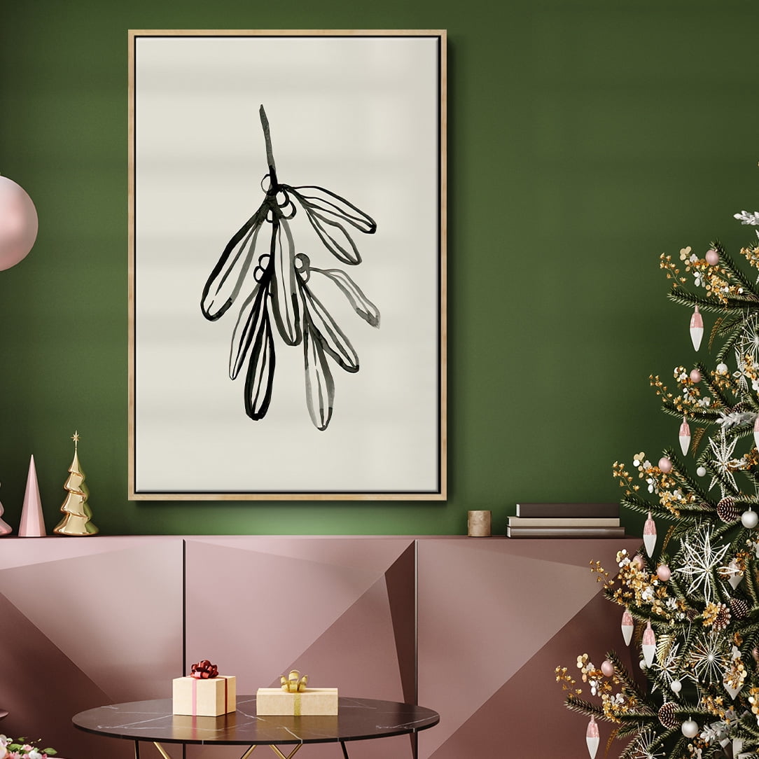 Mistletoe Sketch I - Framed Gallery Wrapped Holiday Canvas - 27 x 41 - Natural Wood Frame