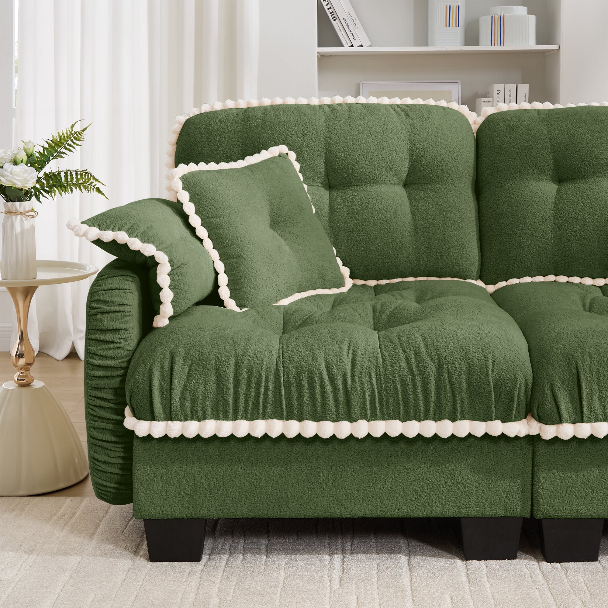 Aenkyo 131.5" Chenille Modular Sectional Sofa, 4-Seater with 23.8" Deep Seats, Green