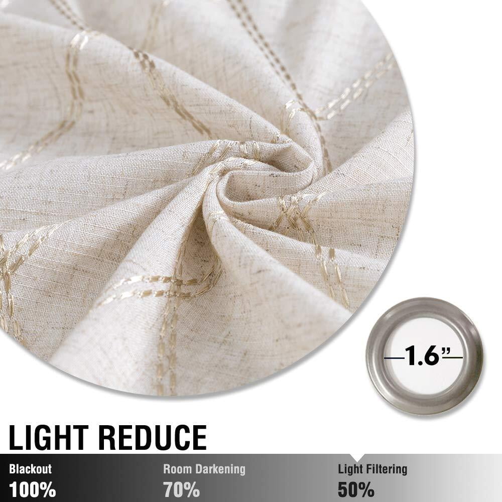 Curtainking Linen Curtains for Living Room 63 inch Farmhouse Diamond Embroidered Flax Window Drapes Light Filtering Grommet Curtains 2 Panels Beige