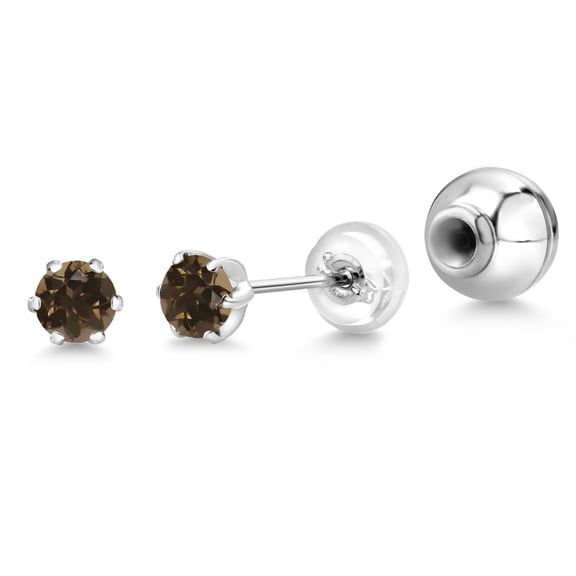 Gem Stone King Platinum Brown Smoky Quartz Stud Earrings for Women Men (0.52 Cttw, Gemstone Birthstone, Round 4MM)