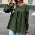 thumbnail image 4 of qILAKOG Womens Shirts Long Sleeve Blouses Dress Tops Women's The Four Seasons Casual Round Neck Tops Pullover Blouses Ladies Comfy Boho Cute Tops Women's 2024 Summer T-Shirts, Green&S, 4 of 8