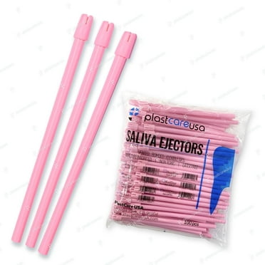 100 Dental Saliva Ejectors Disposable, Medical Grade Latex Free Suction Tips (Pink)