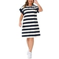 thumbnail image 2 of Agnes Orinda Plus Size Tunic Dress for Women 2025 Summer Short Sleeve Striped Casual t Shirt Dress 3X Blue, 2 of 6